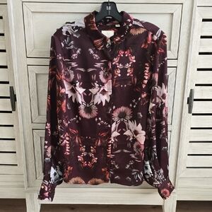 Ted Baker Floral Full Sleeved Blouse - Oxblood Deep Maroon- Size 6